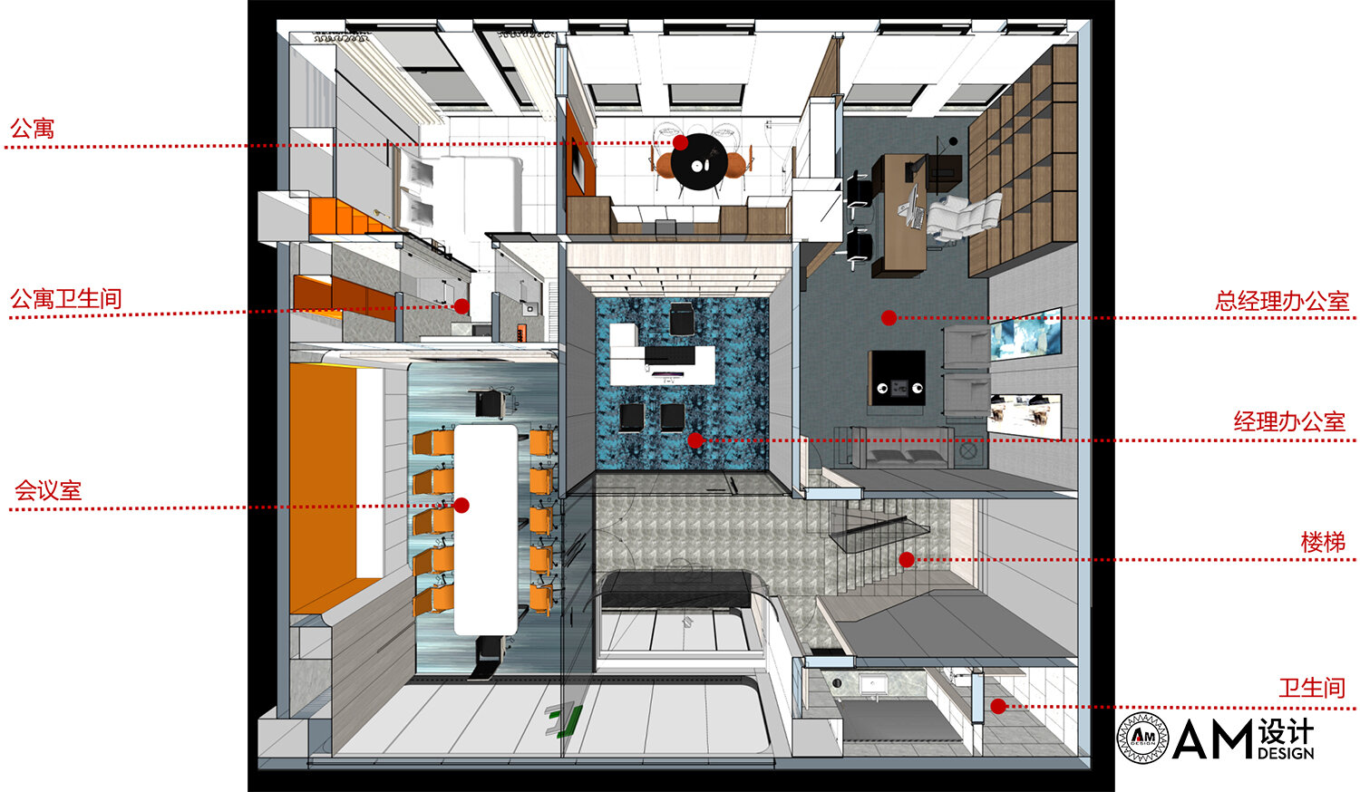 AM|Jianling Siyu loft office second floor design analysis chart